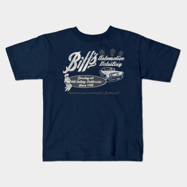 Biff's Auto Detailing Worn Out Kids T-Shirt by Alema Art